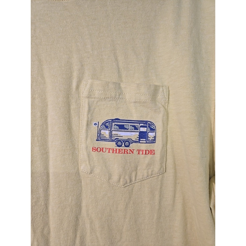 Men's Southern Tide Long Sleeve T-Shirt Yellow‎ Road Trip M Camper Cotton Pocket